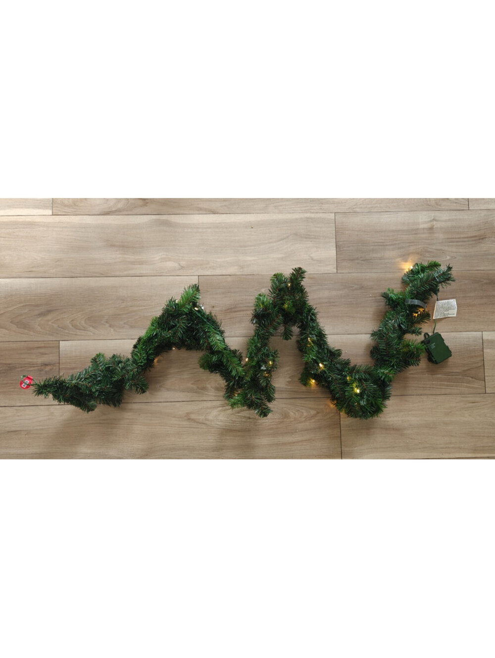 Pre-Lit Artificial Pine Christmas Garland Warm White LED Battery Timer Green